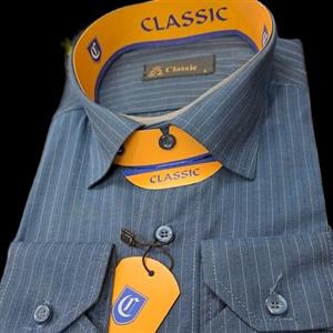 پیراهن مردانه راه راه دیپلمات نخی تکرنگ جذاب