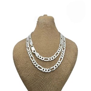 زنجیر نقره مردانه فیگارو ایتالیا 6ونیم میل با عیار 925 و آبکاری طلاسفید طول 60 cm 