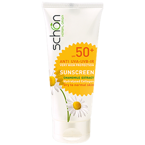 کرم ضد آفتاب شون SPF 50 بدون رنگ مناسب پوست های معمولی تا خشک schon sunscreen
