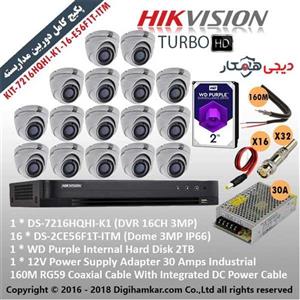 پکیج کامل دوربین مداربسته TurboHD هایک ویژن اقتصادی KIT-7216HQHI-K1-16-E56F1T-ITM 