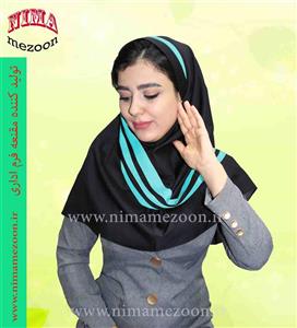 مقنعه تل دار دراپه نوار ابی فیروزه ای کد18