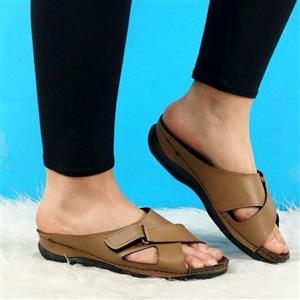  دمپایی صندل طبی زنانه دخترانه دور دوخت ساده دوبندی کرمی