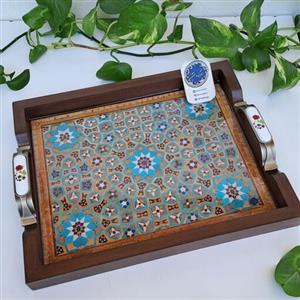 سینی چوبی رزینی دسته سرامیکی 33در27  کد طرح 137 هنرکده نقشینه