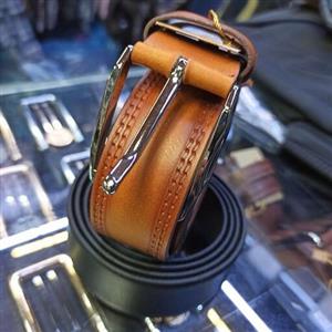 کمربند چرم طبیعی عسلی مات