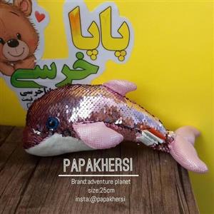 عروسک دلفین پولکی عروسک پولکدار پولک دو طرفه صورتی و نقره ای دولفین پولکدار