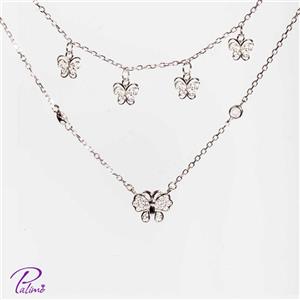 گردنبند نقره پروانه دوبل کد N2088 با روکش طلا سفید 