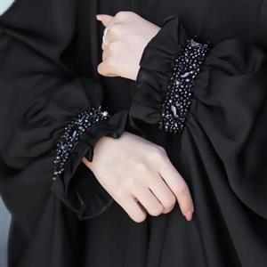 چادر مشکی عربی اصیل مدل ملکا پارچه کن کن کره جواهر دوزی