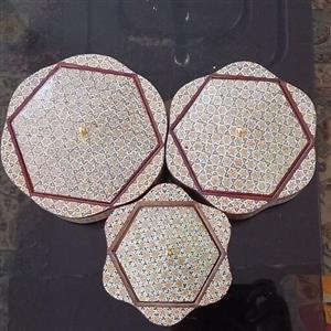 شکلات خوری خاتم مدل گلی سری سه تایی پایه دار  تو راش 