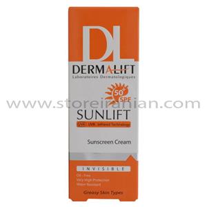 کرم ضد آفتاب بدون رنگ درمالیفت مدل SPF50 محافظ UVA ،UVB، ضد آب، مناسب پوست چرب حجم 40 میلی‌لیتر