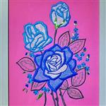 تابلو کار دست بر روی پارچه با نخ ابریشم طرح گل رز آبی