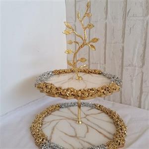 شیرینی خوری دو طبقه رزینی کارشده بت رزین و ورق طلا 