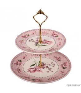 شیرینی خوری سرامیکی  دسته طلایی آنجلا صورتی 