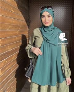 شال کلاهدار کرپ حریر سبز زمردی