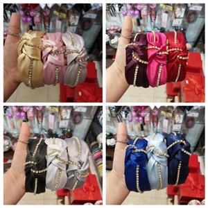 تل زنانه گره ای مجلسی جنس ساتن نگین دار . تل لاکچری . تل شیک . تل خاص . تل عروس . اکسسوری عروس