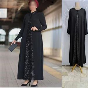 ماکسی مدل مجلسی حجاب کرپ و خرجکار لمه مشکی سایز 1و2