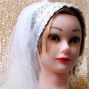 توربان عروس توربان حجاب عروس  قد تور100cm جنس تور فرانسه با حجاب ساتن دورتادور مروارید دوزی ارسال