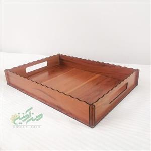  سینی فینگر فود مدل لاله سایز 30در20 وارتفاع4.5سانت ام دی اف در جه 1رنگ گردویی روشن