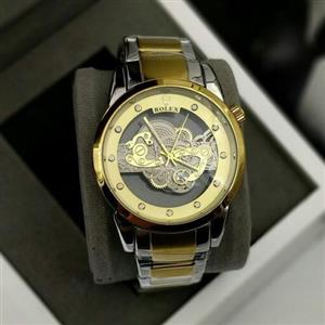 ساعت مچی مردانه کوارتز قلب باز پشت شیشه ای رولکس طرح بین باند ROLEX