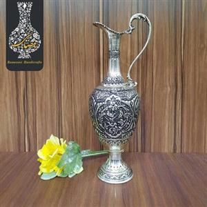تنگ شربت خوری لب پارچی قلمزنی گل و مرغ  اعلاء سیاه قلم طرح نقره