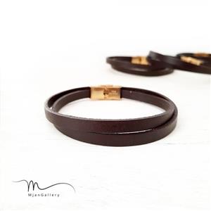 A0077 دستبند چرم دوتایی مردانه با قفل استیل