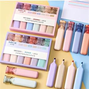 هایلایتر فانتزی بسته ای اورجینال 6 رنگ ست  6 عددی هایلایتر مینیمال MKX دارای رنگ های ملایم و پاستلی