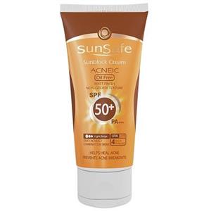 کرم ضد آفتاب رنگی فاقد چربی SPF50 مناسب پوست چرب و مختلط و آکنه دار سان سیف 50 میل-بژ روشن Sun Safe ACNEIC Oil free sun block cream SPF 50