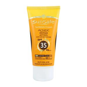 کرم ضد آفتاب فاقد چربی SPF35 مناسب پوست چرب و مختلط و آکنه دار سان سیف 50 میل-بژ روشن Sunsafe Sunblock cream Acneic Oil free SPF 35