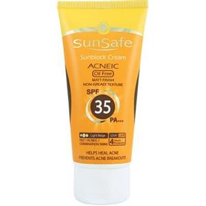 کرم ضد آفتاب فاقد چربی SPF35 مناسب پوست چرب و مختلط و آکنه دار سان سیف 50 میل-بژ روشن Sunsafe Sunblock cream Acneic Oil free SPF 35