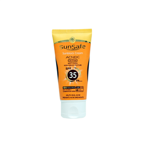 کرم ضد آفتاب فاقد چربی SPF35 مناسب پوست چرب و مختلط و آکنه دار سان سیف 50 میل-بژ روشن Sunsafe Sunblock cream Acneic Oil free SPF 35