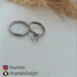 انگشتر ست استیل رینگ و تک نگین با حکاکی دلخواه شما