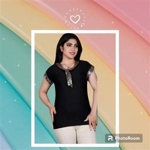 تیشرت ترکیبی مدل کراواتی فری سایز تک رنگ مشکی