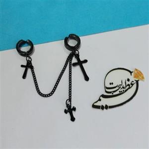 پیرسینگ فیک کلیپسی2 تیکه با3 آویز صلیب و آویز زنجیر به اندازه و شکلهای مختلف بدون نیاز به سوراخ بودن گوش از جنس استیل