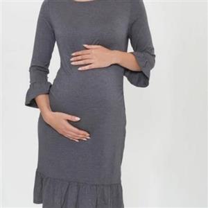 لباس زنانه نخی استین بلند آلمانی اسمارا رنگ طوسی