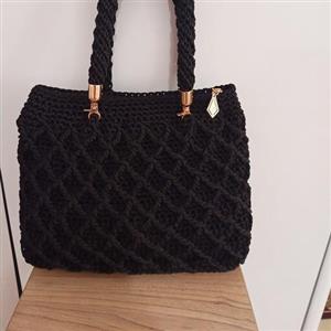 کیف مکرومه دست بافت مدل لوزی برجسته