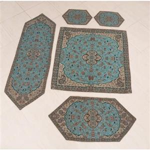 رومیزی ترمه ست 5 تکه طرح شاه عباسی رنگ زیبای سبز
