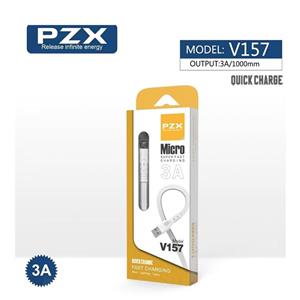 کابل fast شارژ و دیتا micro برند pzx مدل V157  جنس بدنه pvc رنگ سفید 3آمپر