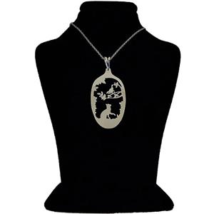 گردنبند نقره طرح گربه و پرنده -