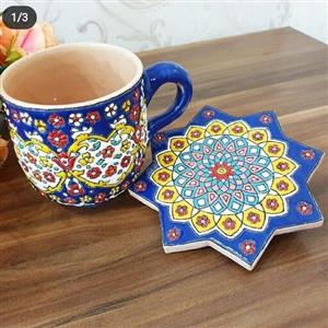 لیوان و زیرلیوانی سفالی میناکاری