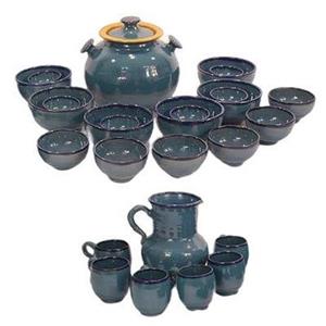 سرویس دیزی خوری 6 نفره سفالی لعاب دار فیروزه ای