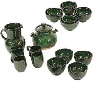 سرویس دیزی خوری 4 نفره سفالی لعاب دار سبز