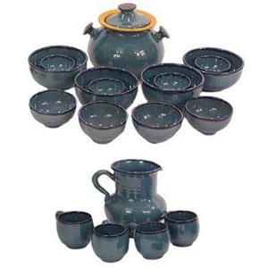 سرویس دیزی خوری 4 نفره سفالی لعاب دار فیروزه ای