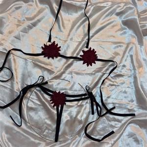 کاستوم فانتزی ست شورت و سوتین فانتزی هارنس شورت لامبادا سوتین گل زرشکی