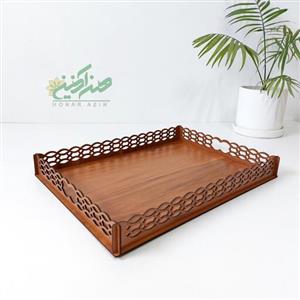  سینی فینگر فود مدل لیدا سایز 25در25 وارتفاع4.5سانت ام دی اف در جه 1رنگ گردویی روشن