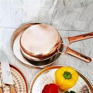تابه مسی دسته دار چکشی سایز 2- دسته نسوز- قطر 20 سانت