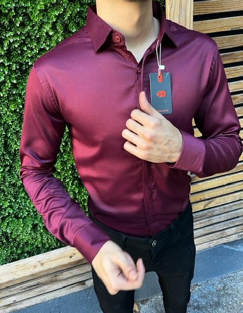 پیراهن زرشکی پارچه سارینا اعلا کد ۱۲۰۲