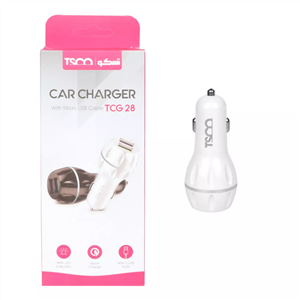 شارژر فندکی دو پورت تسکو TCG-28 همراه با کابل اندروید – سفید