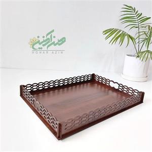  سینی فینگر فود مدل لیدا سایز 30در40 وارتفاع4.5سانت ام دی اف در جه 1رنگ گردویی تیره
