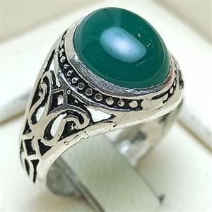 انگشتر عقیق سبز نقره شبکه 