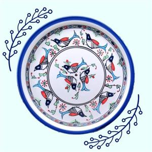 دیس پیتزا خوری یا لبه دار  چینی سنتی مروارید میبد نقش مرغ ماهی