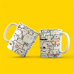 ماگ سرامیکی سفید مدل گربه های بامزه کد 02